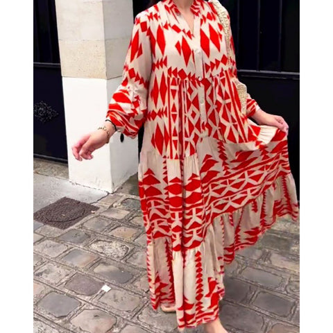 Autumn new pullover print bohemian dress women m301946
