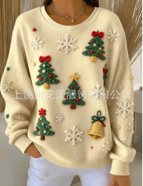 Knitted top snowflake christmas tree mix and match casual commuter sweater m302212