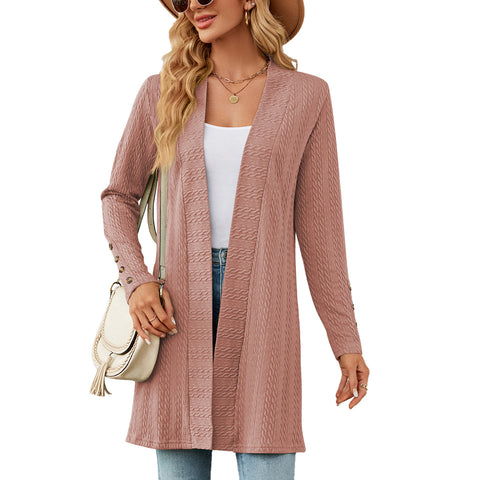 New solid color button-down long-sleeved loose cardigan jacket m300426