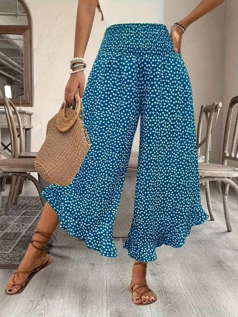 Pantalon décontracté à pois, taille haute lâche, coupe ample, jambes larges m302764