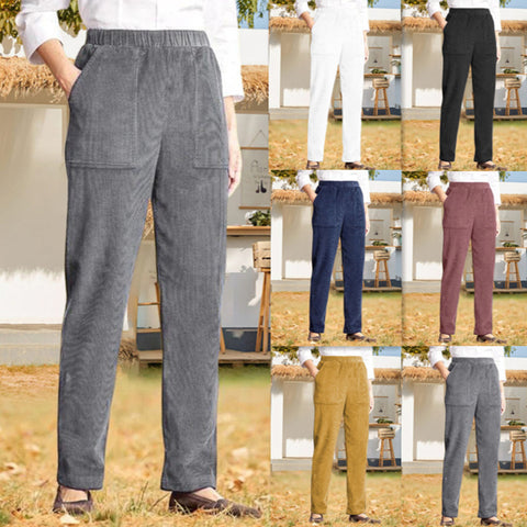 Women's solid color elastic waist striped straight casual pants women's m301568