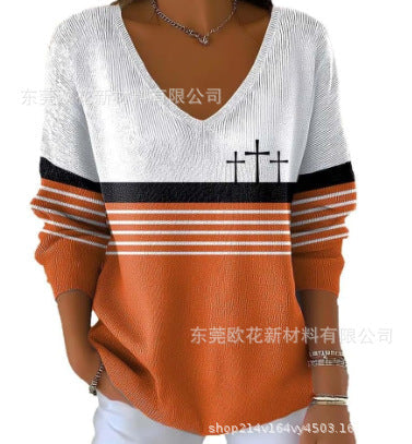 Halloween printed women's V-neck imitation sweater m302107