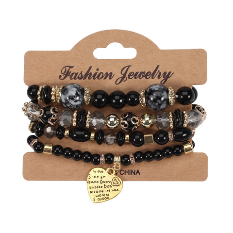 Bohemian beaded peach heart love bracelet, rhinestone elastic bracelet m3331225