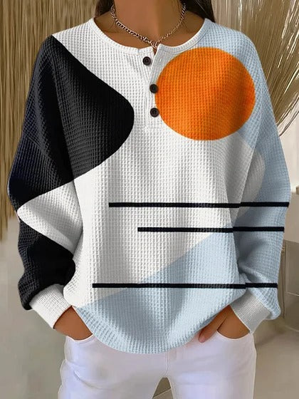 Long-sleeved sweater autumn and winter printing fashion personalized casual top button sweater women m302288