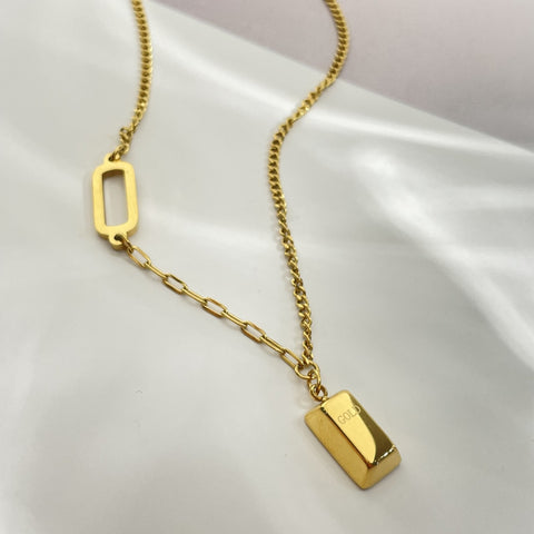 Rich Little Gold Brick Necklace Light Luxury Pendant m5010669