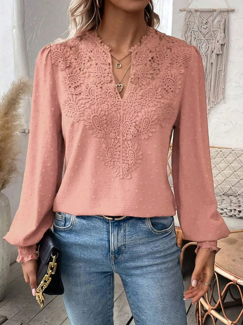 V-neck lace stitching long-sleeved casual shirt blouse m301373