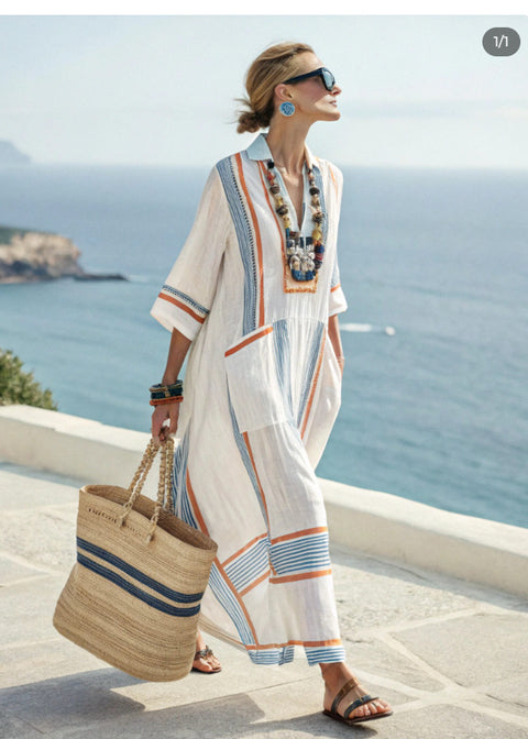 Elegant large size printed long pendulum dress m301523