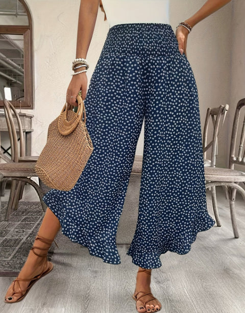Pantalon décontracté à pois, taille haute lâche, coupe ample, jambes larges m302764