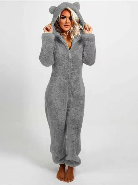Fleece Thickened Fluffy Jumpsuit Hooded Pajamas m302166
