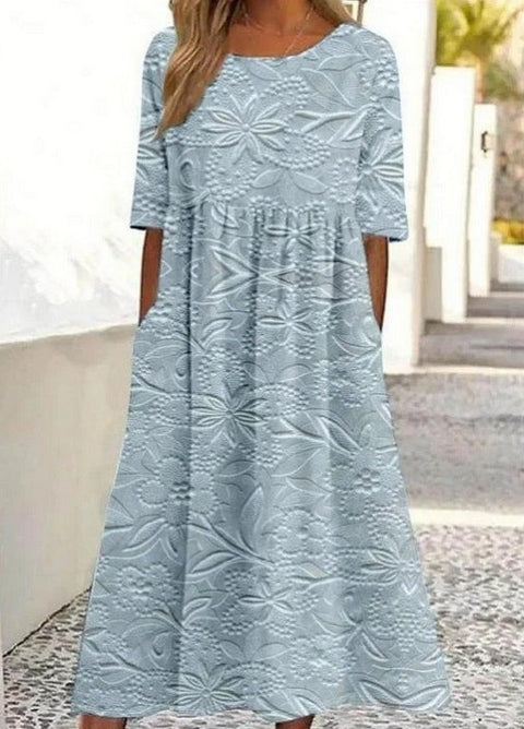 Up and down splicing pocket size printing big wide dress m301712