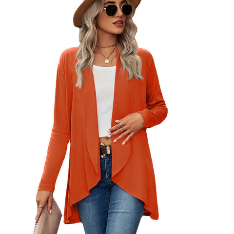 Long-sleeved solid color loose cardigan top women's knitted jacket m300427
