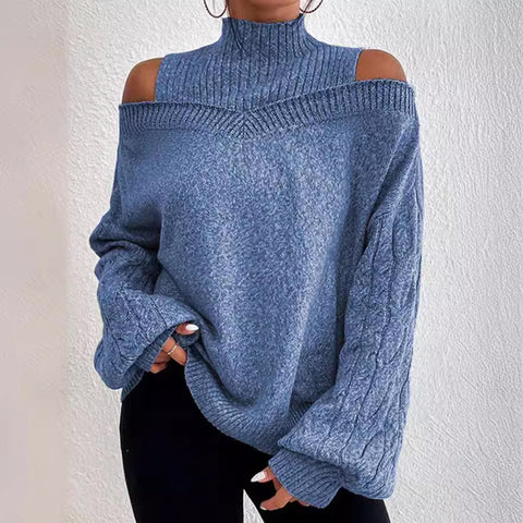 Off-the-shoulder semi-turtleneck sweater loose knitted sweater women's m300502