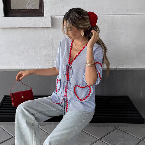 Temperament vacation style strap medium sleeve T-shirt m301399