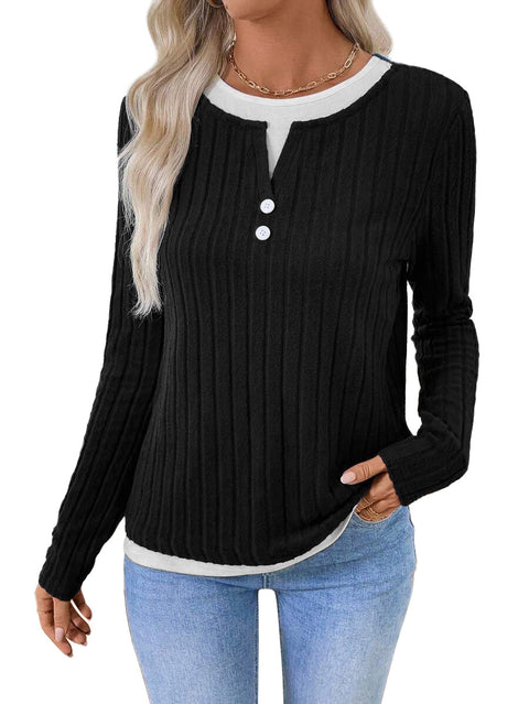 Fake two-piece crew neck button pullover polished long-sleeved T-shirt m302169
