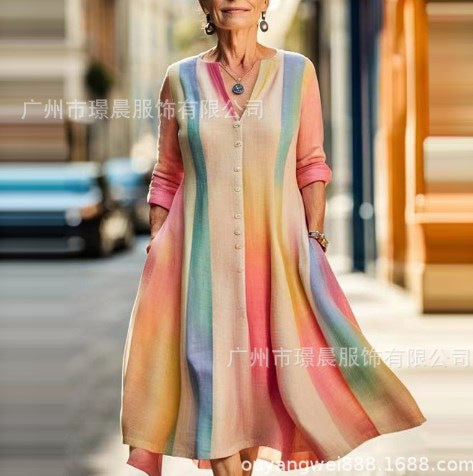 Loose Crew Neck Fashion Premium Long Sleeve Printed Dress m301044