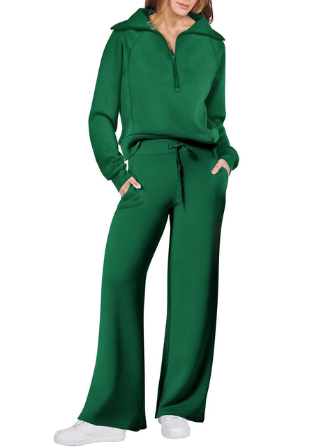 Casual sports suit zipper long-sleeved sweater wide-leg pants two-piece set m301808