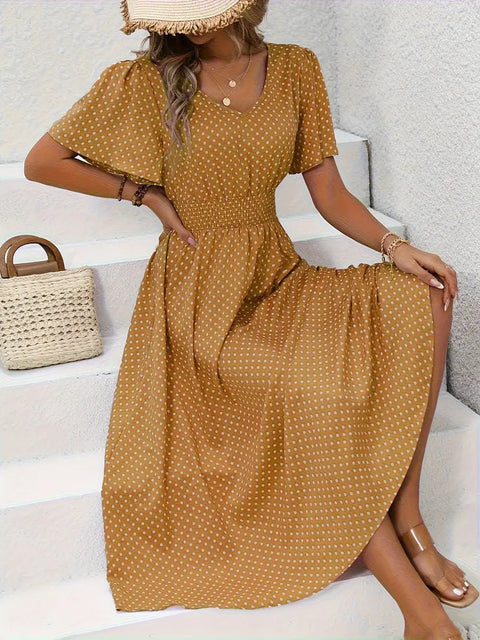 Hot Sale V-Neck Polka Dot Pullover Casual Dress m302656