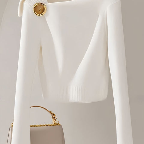 Autumn and winter chic white knitted bottoming sweater women's sweater design sense niche super good-looking long-sleeved top sleeveless m301754