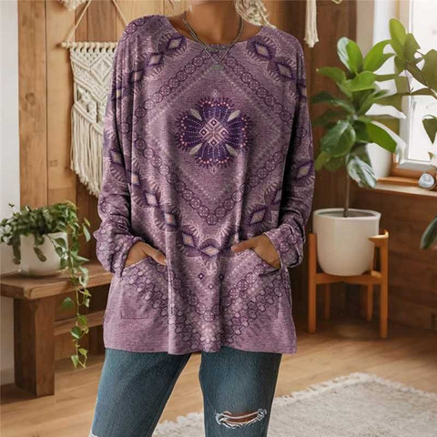 T-shirt pull à manches longues et col rond pour femme, imprimé en 3D, m303192