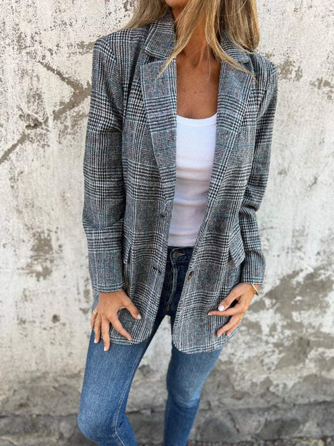 Autumn and winter cardigan jacket women's casual fashion retro thousand bird grid lapel suit m301579