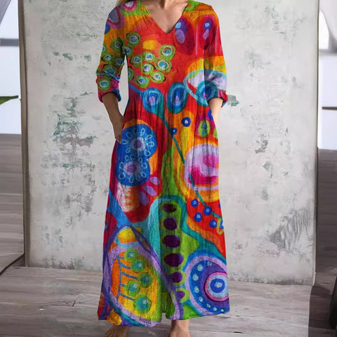 Women's fashion floral print medium and long dress m301039