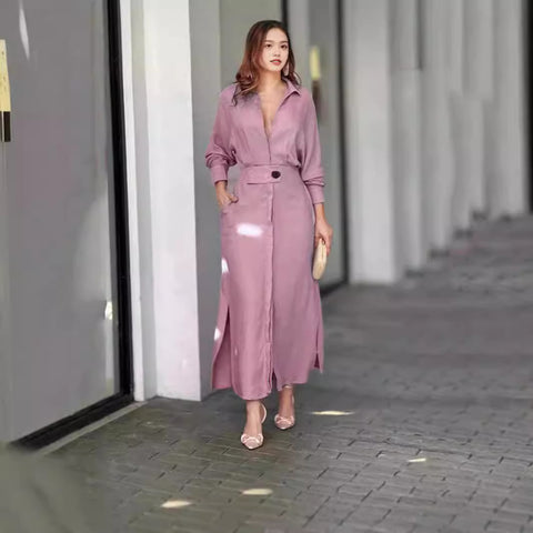 New temperament women's commuting lace-up solid color waist long-sleeved irregular shirt m302051