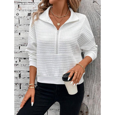 Solid color splicing lapel zipper long sleeve women's sweater m301491