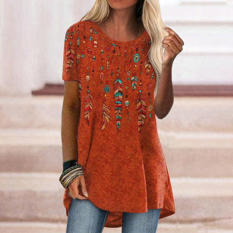 Popular round neck casual ethnic style retro printed short-sleeved T-shirt m301756