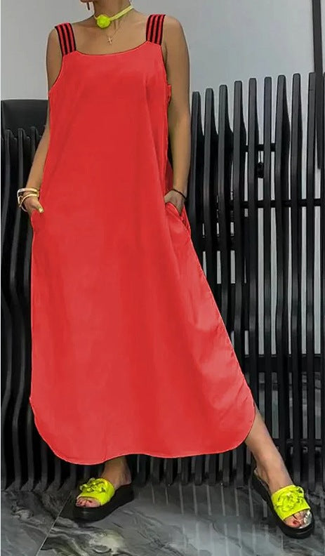 European and American casual cotton and linen pocket dress m302081