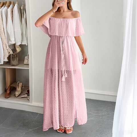 Temperament elegant tube top waist short sleeve women's long dress dress m301405