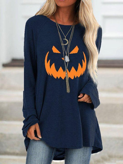 Halloween pumpkin smiley face print long-sleeved T-shirt top M800006