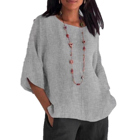 Spring and summer crew neck cotton and linen solid color loose top T-shirt m301440