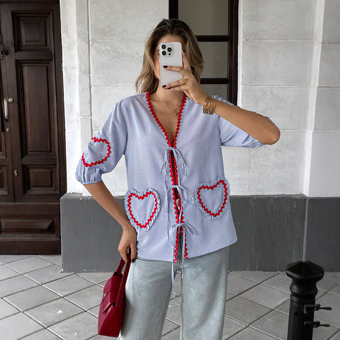 Temperament vacation style strap medium sleeve T-shirt m301399