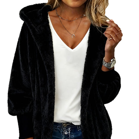 Hooded loose women's plush casual jacket m302192
