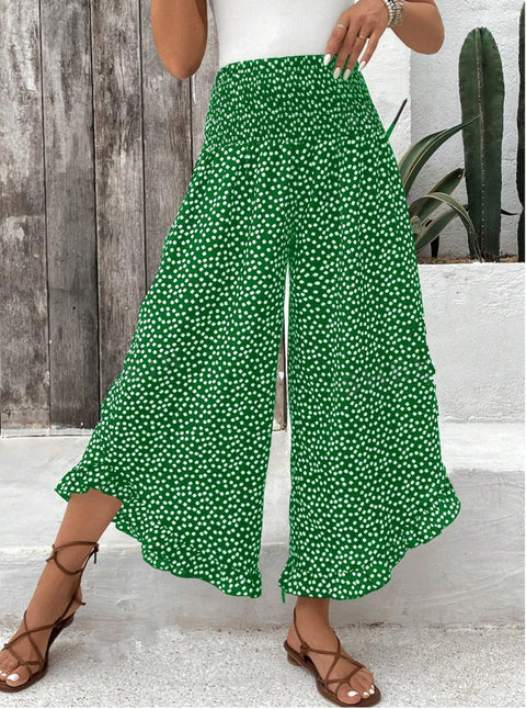 Pantalon décontracté à pois, taille haute lâche, coupe ample, jambes larges m302764
