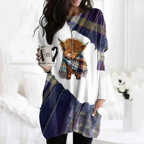 Digital printing women's fashion round neck medium and long top T-shirt m302271