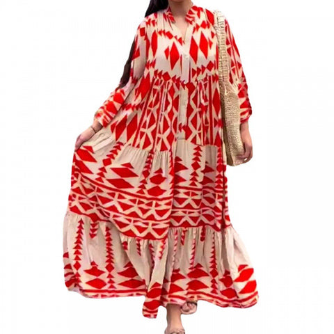 Autumn new pullover print bohemian dress women m301946