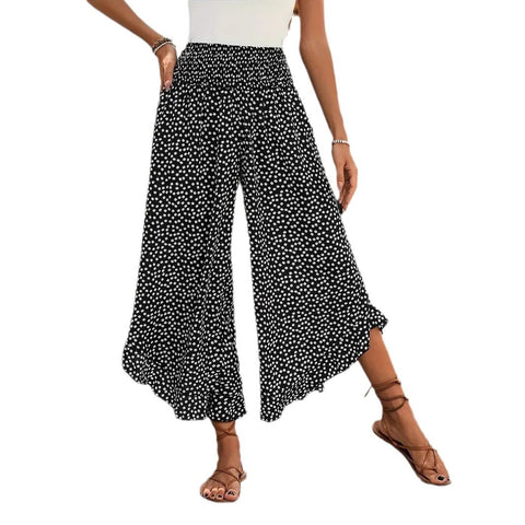 Pantalon décontracté à pois, taille haute lâche, coupe ample, jambes larges m302764