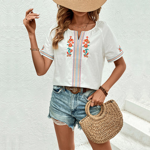 Casual shirt V-neck design top Embroidered shirt m300850