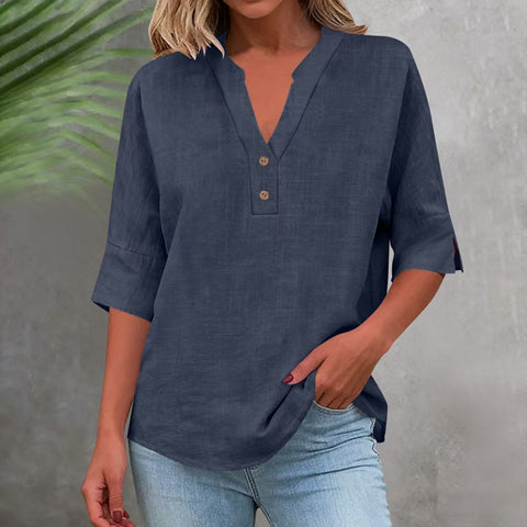 Summer solid color stand-up collar button-down medium-sleeved women's shirt m302791