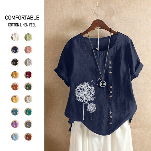 Large size casual loose cotton and linen short-sleeved pullover T-shirt cotton and linen women's clothing large size women's clothing m302737