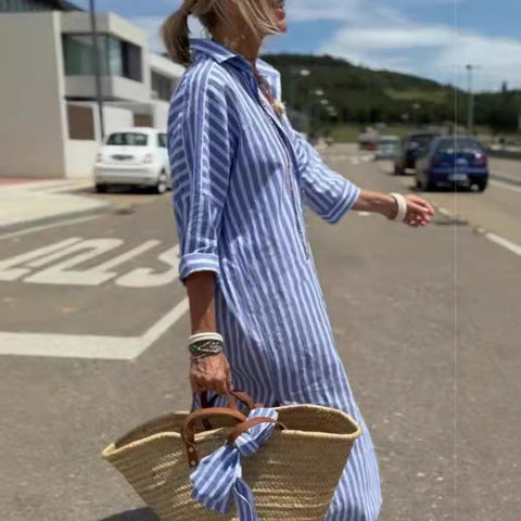 New striped shirt split-ended split-ended dress summer shirt m301585