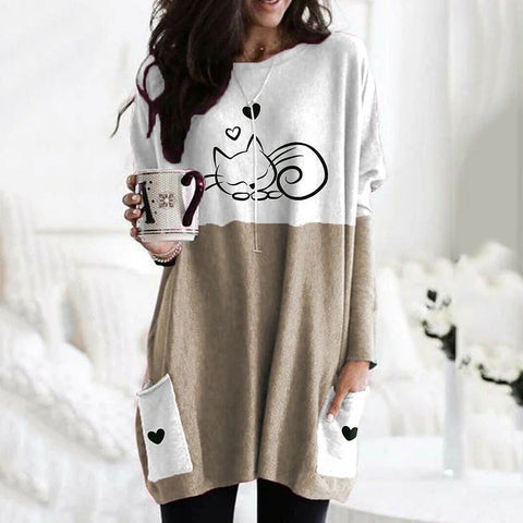 Digital printing women's fashion round neck medium and long top T-shirt m302271