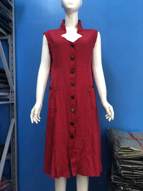 European and American V-neck single-breasted button-down dress, pocket design m301587