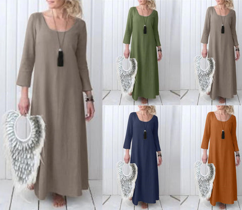 Women's Autumn and Winter Casual Long Large Size Dress Women's Casual Cotton and Linen Dress m302086