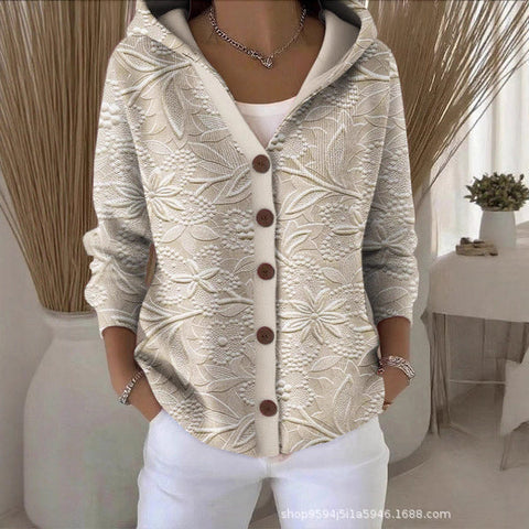 New black button hooded cardigan women's pure leisure fashion sweater jacket women's Christmas m302115