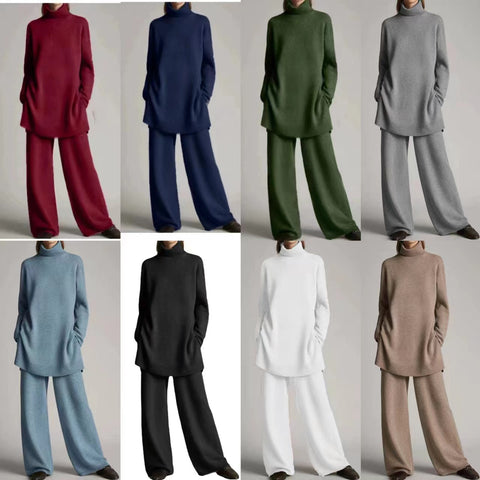 New knitted solid color turtleneck loose casual two-piece set m301793