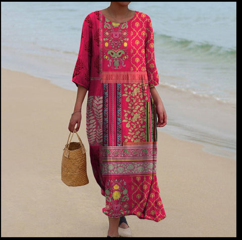 Women's Crew Neck Long Printed Casual Fashion Women's Dress m301059