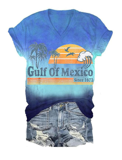 3D digital printing letter series women's V-neck short-sleeved T-shirt m301557