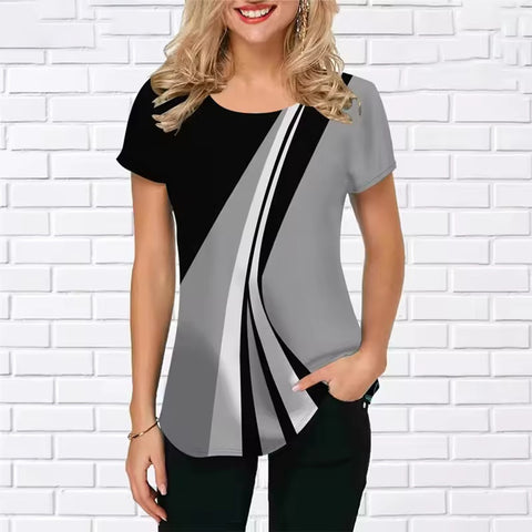 Women's T-shirt summer short-sleeved 3D printing classic simple women's T-shirt loose casual crew neck top m301663